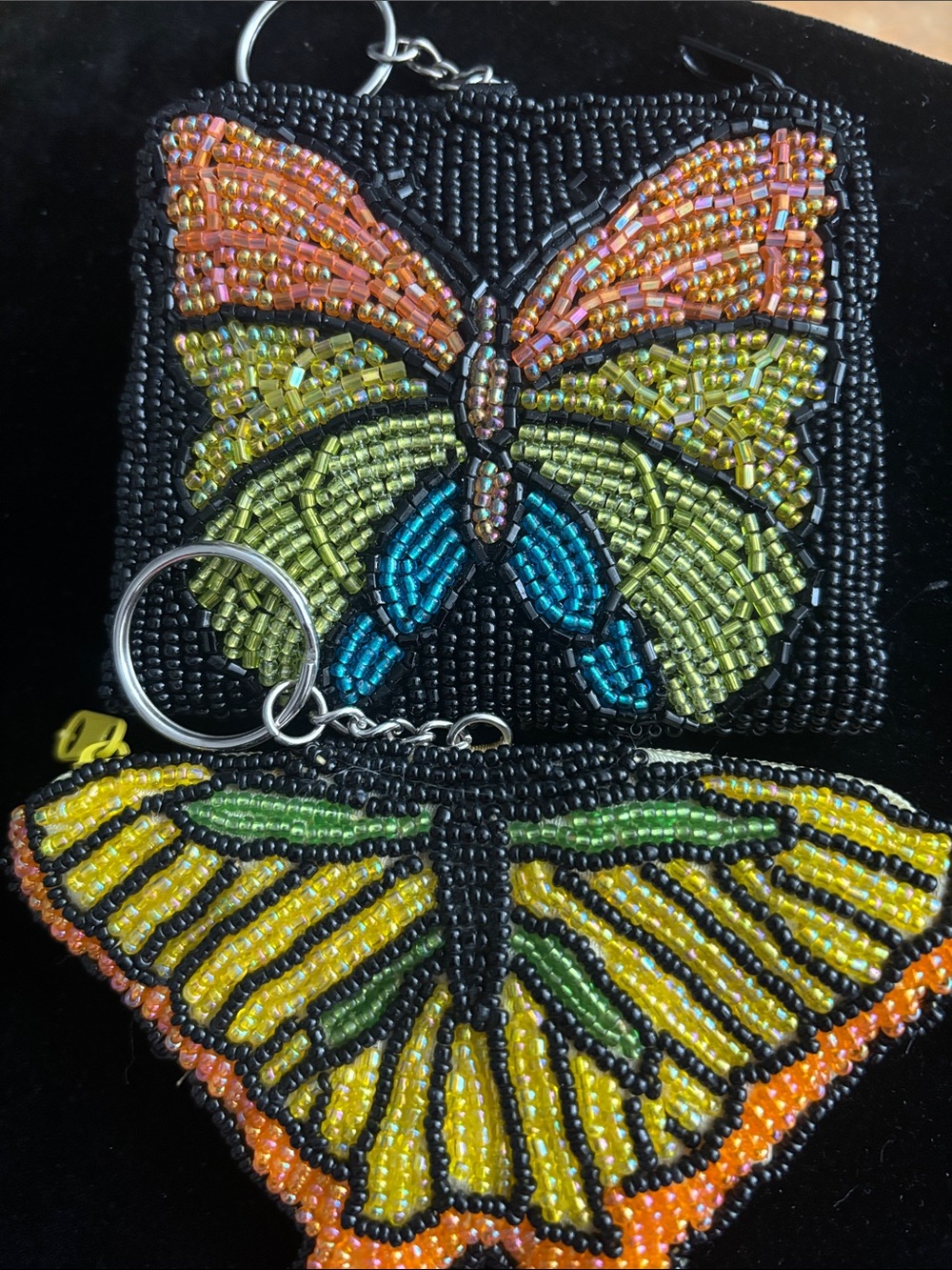 Two Beaded Butterfly Coin Purse Keychain - Multicolor